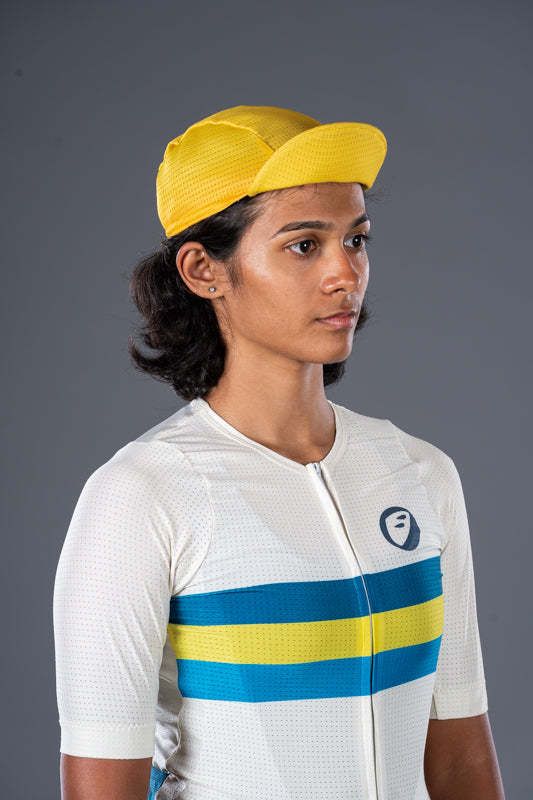 Women wearing Yellow Hustle Unisex Cycling Cap